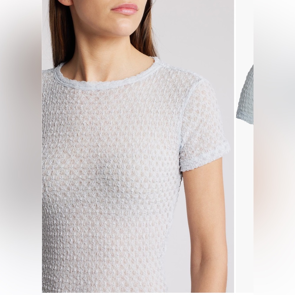 Frame NWOT Light Blue Mesh Baby Tee S